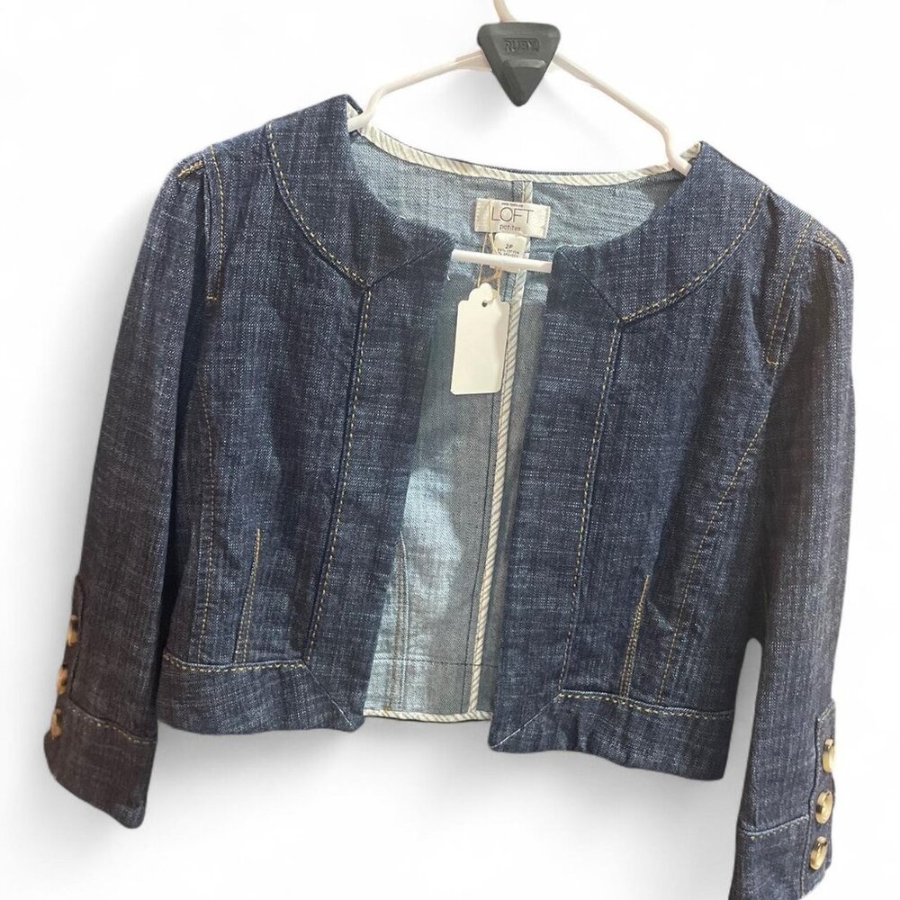 Denim jacket with button 3/4 sleeve Vintage Ann Taylor Loft Size 2 Petite